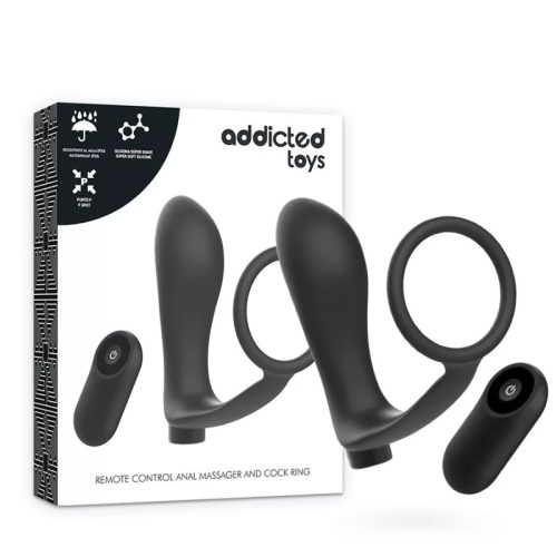 ADDICTED TOYS – černý, dobíjecí erekční kroužek s dálkovým ovládáním