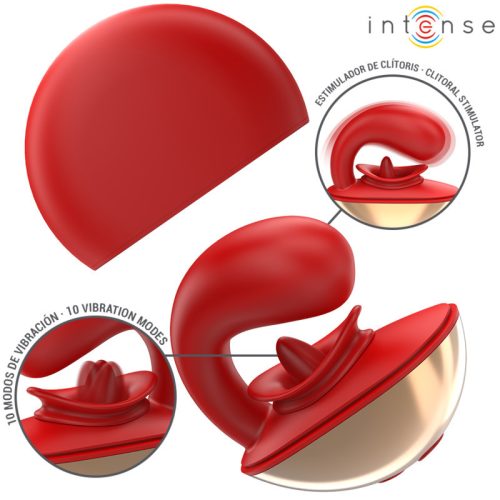 Intense – vibrátor a stimulátor mariah ve tvaru u 10 vibrací červený – kvalitní intimní kosmetika