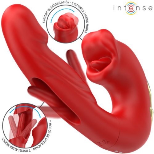 INTENSE - NATHY DVOJITÝ VIBRATOR MULTIFUNKČNÍ STIMULÁTOR S ČERVENÝMI ÚSTY